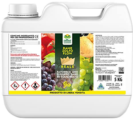 Albagarden - Rame e Zolfo per Piante Biologico - Fungicida e Concime Minerale Naturale - Contro Malattie come Oidio Mal Bianco Peronospora Ticchiolatura Per Vite Olivo Agrumi (5 kg)