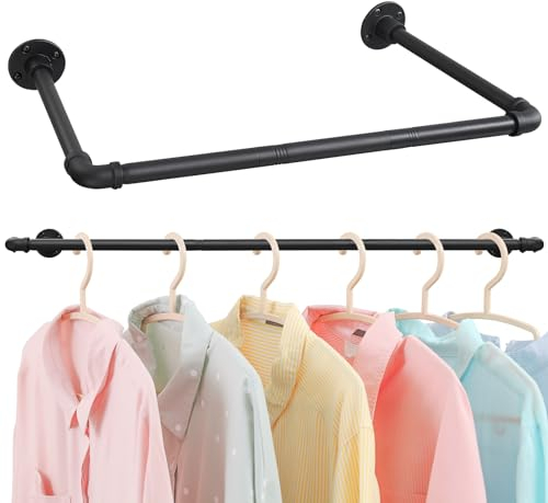Harrms Kleiderstange Wandmontage, 120cm Kleiderstange Industrial Mattschwarz, Kleiderständer Stabil Metall Garderobenstange für Schlafzimmer