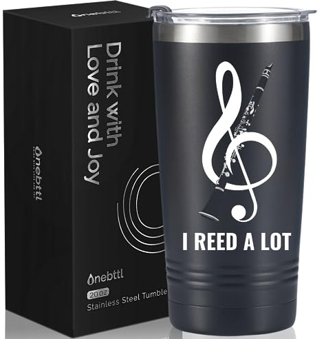 Onebttl Clarinet Gifts, Gifts for Clarinet Players, 20oz Stainless Steel Insulated Tumbler with Lid & Straw - I REED A LOT