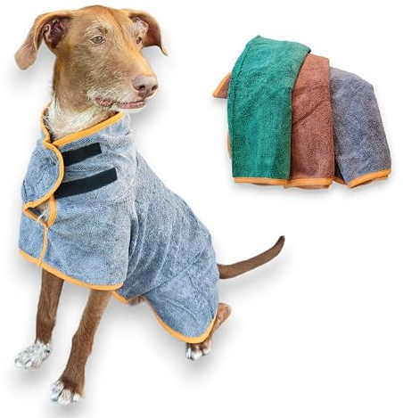 Luminoza Bademantel für Hunde aus Mikrofaser - Für Kleine, Mittlere und Große Hunde und Katzen - Braun, Schnell Trocknend, Super Saugfähig