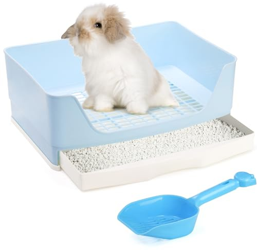 Yesland Large Rabbit Litter Box with Drawer - Corner Toilet Trainer for Adult Bunny, Guinea Pigs, Ferret, Chinchilla, Small Animals - Easy Clean Plastic Pet Pan, Blue (15.75 L x 11.4 W)
