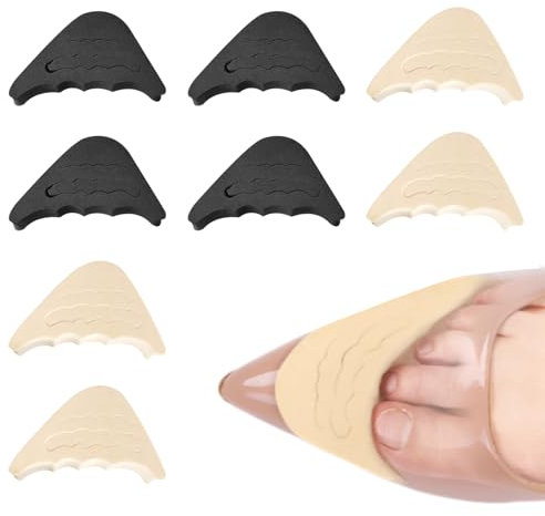 Lot de 4 paires de semelles intérieures pour femme - Réducteur de taille - Grands semelles pour chaussures pour femme - Remplissage d'orteils - Semelles incurvées (couleur chair, noir)