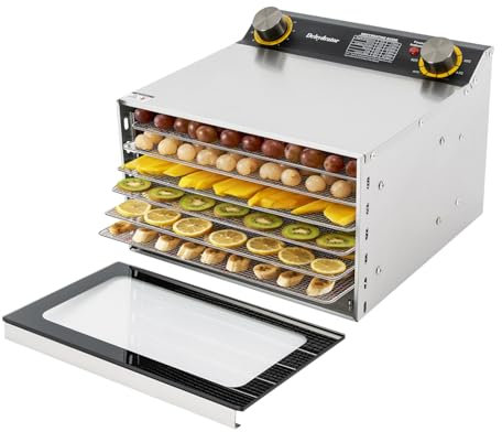 Déshydrateurs, 400W Desidrateur Fruit et Legumes 30-90℃, 6 Plateaux en Acier Inoxydable, Lyophilisateur 0-12H Plage de Temps, Fruits Déshydratés