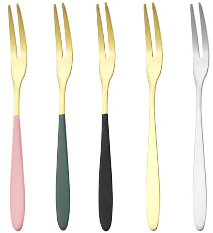 WBZOWRB Forchette Frutta da Dessert, Raccoglitrice in Acciaio Inox Lucido, Forchette Piccole per Dolci, Frutta, Insalate, Aperitivi, Cocktail, Torte, 5 Pezzo