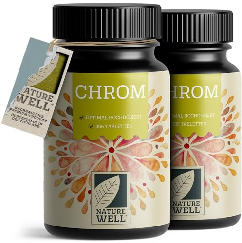 Chrom Tabletten 730x mit 200 mcg Chrom aus Chromium Picolinate - optimal hochdosiert - normaler Blutzuckerspiegel und Makronährstoff-Stoffwechsel – laborgeprüft mit Zertifikat - vegan