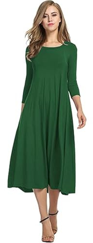 Hotouch Vestido Elegante de Mujer Midi, Tunika A-Linea, Manga 3/4, Cuello Redondo, Monocromático, Vestidos de Ocio, Otoño Invierno, Tallas S-3XL, XXL