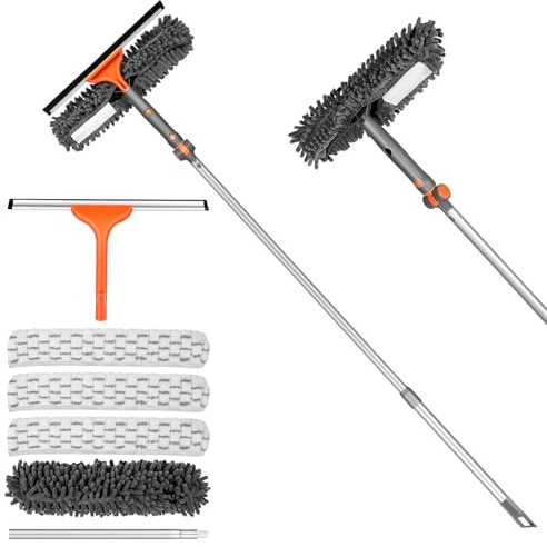 Chabatree Window Squeegee Cleaner Set 2-in-1 Window Cleaning Tool with Extendable Pole, Window Cleaning kit with Bendable Head for Indoor & Outdoor Glass for Car Indoor Outdoor High Windows