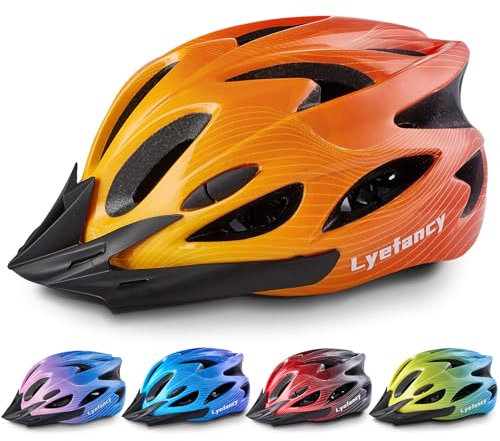 Lyefancy Kinder-Fahrradhelm, Kinderhelm für 3–11 Jahre, Jungen, Mädchen, Kinder, verstellbarer Helm 48–55 cm, für Fahrrad, Roller, Skaten, Radfahren mit Visier (Orange)