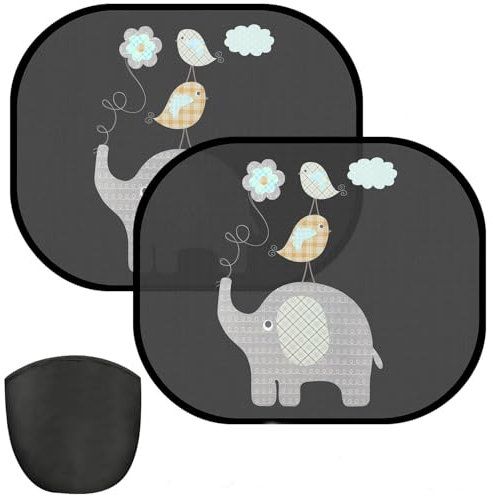 Thapncow 2er Set Kinderwagen Sonnenblende, Kinder Autofensterblende, mit UV Schutz, Auto Sonnenschutz Baby mit Süßen Tier Motiven (Elefant)