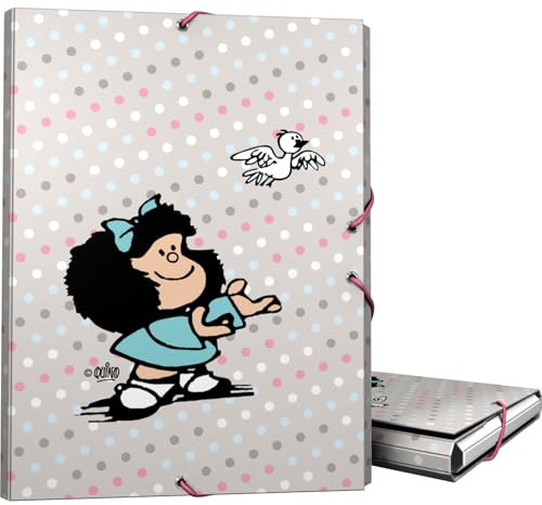 Grafoplas - Carpeta 3 Solapas, Cartón Forrado, Tapa Dura, Tamaño Folio, Plastificado Soft, Suave al tacto, Colección Diseño Mafalda Bird, Certificado FSC, Perfecto Material Escolar