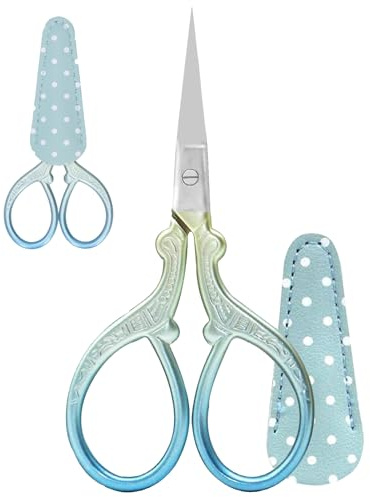 ASIRYVA 1 Pcs Embroidery Scissors with Protective Case, Sewing Scissors for Needlework, Thread Cutting, Handicrafts & DIY Projects (Blue)