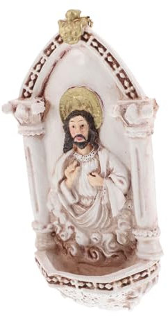 Mobestech Sculpture De Bénitier Résine Représentant Sacré-cœur De Décoration Murale Religieuse Ornement pour Chapelle Ou Église