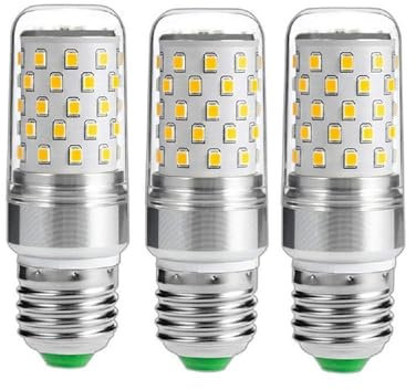 Fengyan Bombillas Domésticas, Paquete de 3 bombillas LED tipo maíz, E27/E26, 12 W, CA 110-250 V, 1000 lm, tipo vela Edison(6000K Cold White,E26)