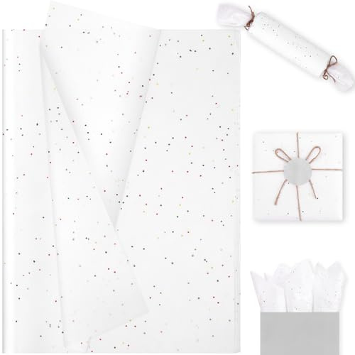 20 Sheets Silver Glitter White Tissue Paper for Gift Bags, 20x14in White Sparkled Gift Paper for Gift Wrapping, Tissue Paper for Arts and Crafts Gift Wrapping