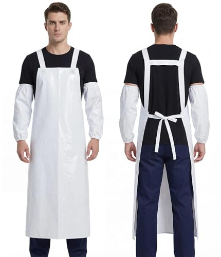 Dwitkul Grembiule Impermeabile 110x80cm Regolabile Resistente a Olio e Sostanze Chimiche Grembiule da Lavoro in Gomma per Chef Macellaio Giardinaggio Laboratorio Lavastoviglie Pesante Unisex (Bianco)
