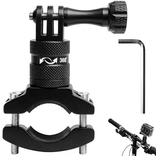 Motorcykelstyrfäste för GoPro - Cykelhållare Action Cam i metall - Aluminiumfäste med 360 graders rotation för MTB, Racercykel - Justerbart fäste Kompatibelt med Hero 13 12 11 (svart)