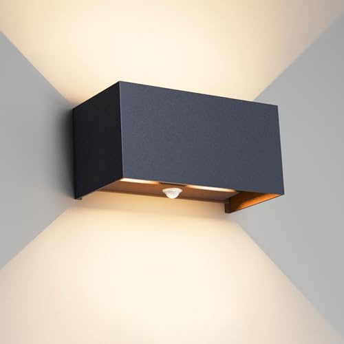 Klighten 24W Aussenlampe Außenwandleuchte mit Bewegungsmelder, IP65,3000K Warmweiß Wandleuchte Außen/Innen, Einstellbarer Lichtstrahl außenlampe mit bewegungsmelder für Flur/Weg, Anthrazit