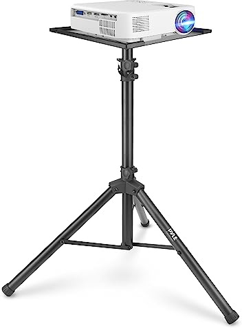 Pyle Supporto per laptop regolabile in altezza, supporto per laptop e supporto per proiettore, per palcoscenico, ufficio e studio, pieghevole, robusto, altezza 107-139 cm, per notebook, proiettori, DJ