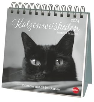 Wegler Gatos Sabiduría Premium Calendario 2024 Postales con 53 Tarjetas Postales con Fotos Encantadoras de Gato y Citas en un pequeño calendario para amantes de los gatos.
