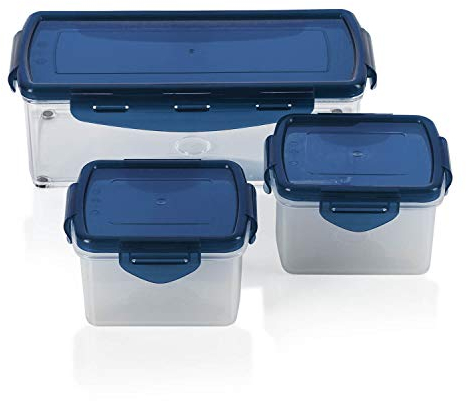 Genius Nicer Dicer Fusion smart (6 Teile) in Saphirblau inkl. Frischhaltedeckel(1x 1,25l & 2x0,4l) Auffangbehälter Dosen Box Aufbewahrungs-box Vorrats-Dose Frischhalte-Dose
