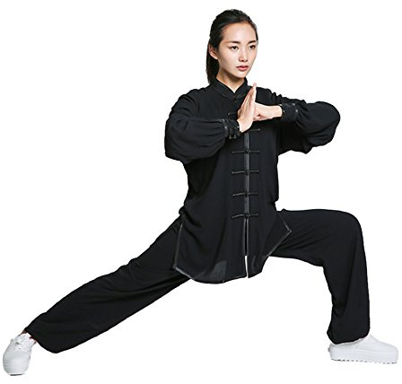 G-LIKE Tai Chi Uniform Clothing - Qi Gong Martial Arts Wing Chun Shaolin Kung Fu Taekwondo Training Cloths Apparel Clothing for Seniors Beginners Men Women Arthritis - Cotton (Black-Long Sleeve, M)