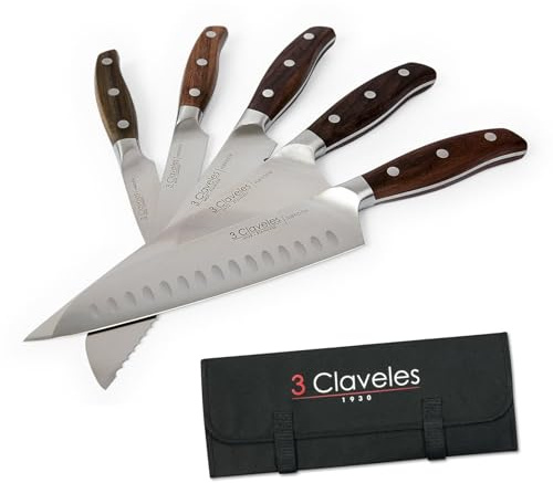 3 Claveles - Juego de 5 Cuchillos Profesionales en Acero Inoxidable Gama NORDEN, Selección Super Chef, Incluye Estuche