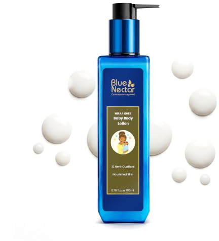 Blue Nectar Lozione per bambini con burro chiarificante biologico nutriente, burri per il corpo e oli ayurvedici per bambini | Lozione per il corpo infantile | Crema idratante delicata per bambini (12