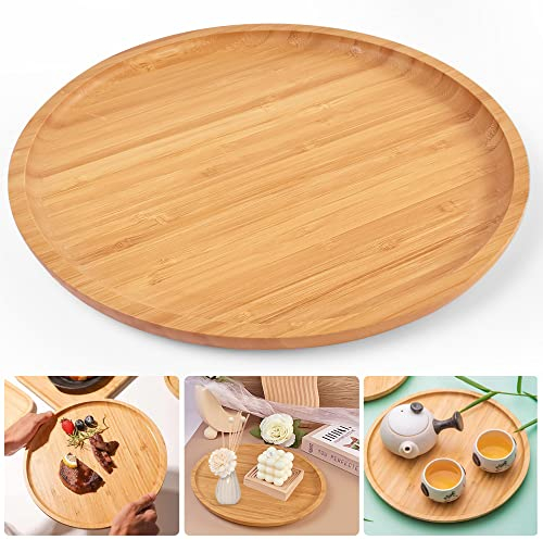 BUENTYA Bambus Tablett Holztabletts Kleines Rundes Bambustablett Holz Servierplatte Serviertablett Tassenuntersetzer Blume Pflanze Sukkulenten Tablett für Untersetzer Tee Kaffee Kuchen