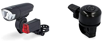 DANSI Fahrradleuchten-Set StVZO & Fischer Mini Fahrradglocke, schwarz, One Size