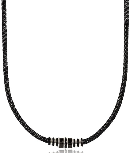 David Galvani Handmade Herren Kette mit Bead Anhänger aus Edelstahl,Halsband Halskette für Männer, Edelstahl, Kugel, Lederkette,Lederband geflochten (55, Titan Forge)