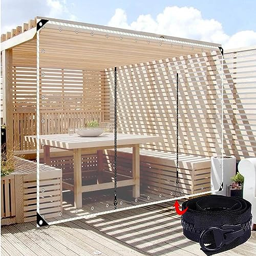 Pxzybd wasserdichte Durchsichtige Planenvorhänge,Pergola Pavillon Veranda PVC Transparente Plane Seitenteile,Mit Reißverschluss Tür,Outdoor Trennvorhänge Abdeckplanen Mit Ösen,W×H-1.2×2m(3.9 * 6.6ft)