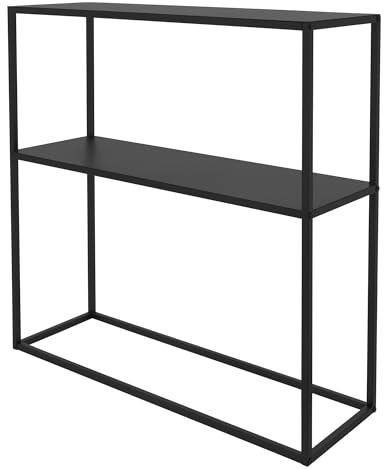 ML-Design Table Console avec 1 Étagère, Métal Noir, 80x26x80 cm, Support pour Fleurs/Livres, Tabouret pour Plantes, Étagère pour Plantes, Table d'appoint Industriel, Décoration Meuble d'Entrée/Salon