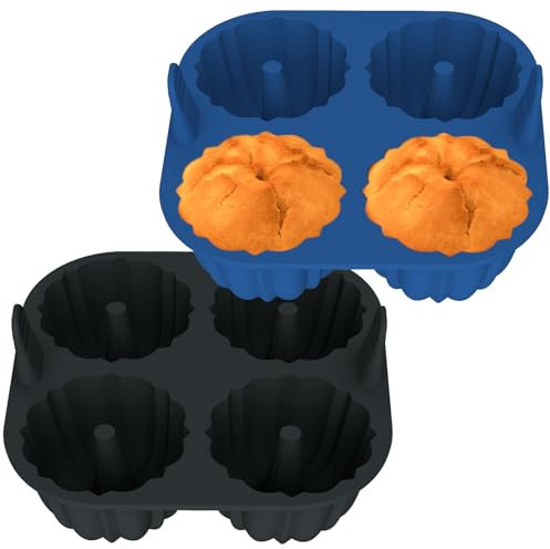 Webake Mini Gugelhupfform Silikon Heißluftfritteuse Silikonform 2 Stück Ø 8 cm Gugelhupfform Klein Airfryer Kuchenform Gugelhupf Backform für Kuchen, Donuts, Muffins