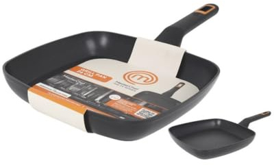 MasterChef Smidd aluminiumstekpanna - med keramisk beläggning | non-stick, hållbar, robust - 2,5 mm tjock | lämplig för gas, elektrisk, keramisk spis och induktion (grill – 26 cm)