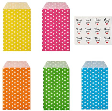 JchEnye 40 Butterbrottüten, Bunte Candybar - Tüten u. kleine Geschenk -/Snack - Tüten. Geeignet für Kindergeburtstage, Hochzeiten, Ostern usw. (48 Aufkleber enthalten)