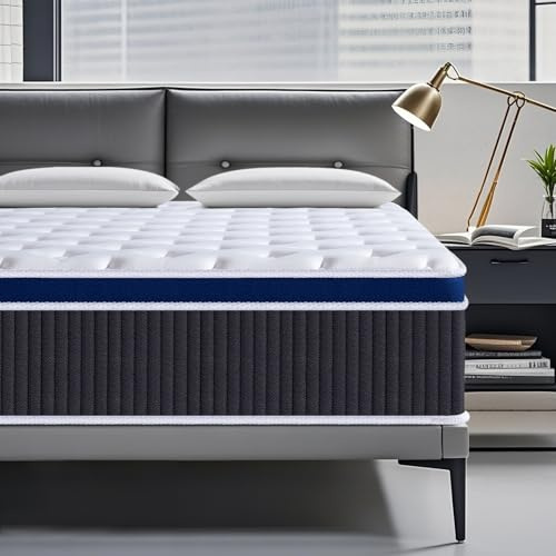 SEZMOONSI 4FT6 Double Mattresses, 10.6 Inch Gel Memory Foam Pocket Sprung Mattress Double Size for Pressure & Back Pain Relief, Motion Isolation Hybrid Double Bed Mattress, 100 Nights Trial