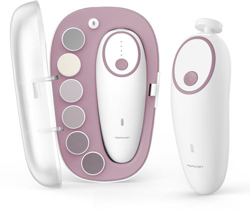 Momcozy Baby-Nagelfeile, elektrisch, wiederaufladbar Baby-Nagelknipser, sanfter Nagelschneider für Babys, mit Nachtlicht, 7 Schleifkopf-Ersatzpads, Rosa