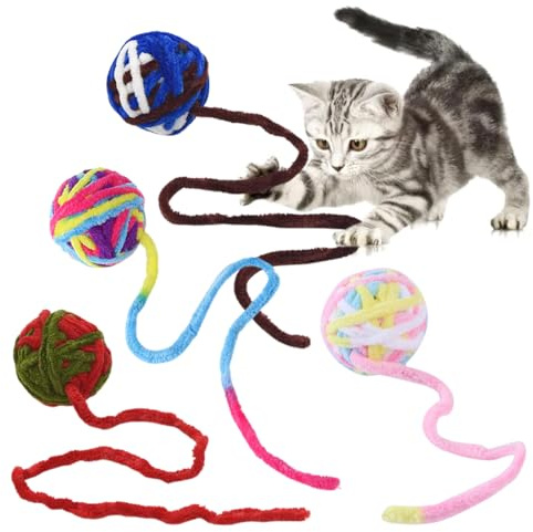 WEGLOK Pelota de Juguetes interactivos para Gatos domésticos,4 Piezas,Pelota Gato Arcoiris Pelota,para Interior Exterior Mascota Cachorro,Gato Deportes Perseguir Capacitación Ejercicio Diversión