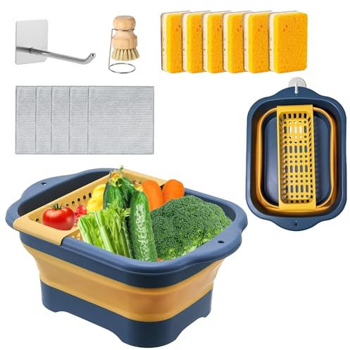 SACXFMC Collapsible Dish Basin & Wash Basin – 11L(2.91 Gal) Portable Sink with Drain Plug, Foldable Kitchen/Camping Sink for Dishwashing, Vegetable, RV, Camping & Outdoor Use (BLUE)