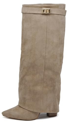 IF FASHION Stivali Alti al Ginocchio Punta a Punta Tacco Alto Gambale A Ghetta Stile Western Comodi e Chic 6885 Khaki N.36