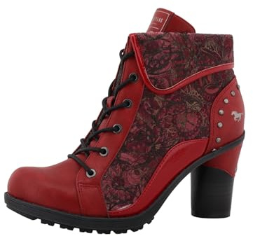 MUSTANG - Bottines rouges à talon décroché haut avec un zip et des lacets ronds - Taille numeric_36