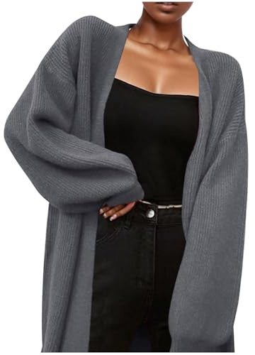 Version coréenne d'automne et d'hiver du cardigan tricoté mi-long pour femme, style paresseux, couleur unie, pull veste à manches ballon épaisses, grande taille, manteaux décontractés pour femmes