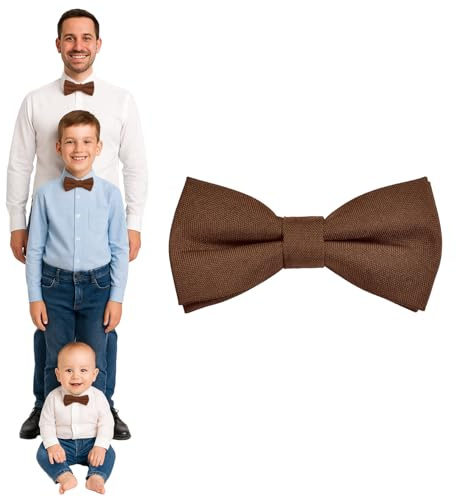 DonDon Pajarita hombre niños o bebés Marrón mate, preatada y ajustable en longitud de gabardina de algodón - accesorio festivo para bodas, comuniones y celebraciones