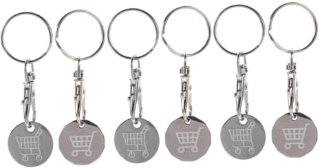 Ipetboom Stainless Steel Trolley Token Keychain Set, 6pcs Classic 12-sided Shopping Cart Coins for Supermarket Grocery Use, Portable Metal Key Ring for Men and Women