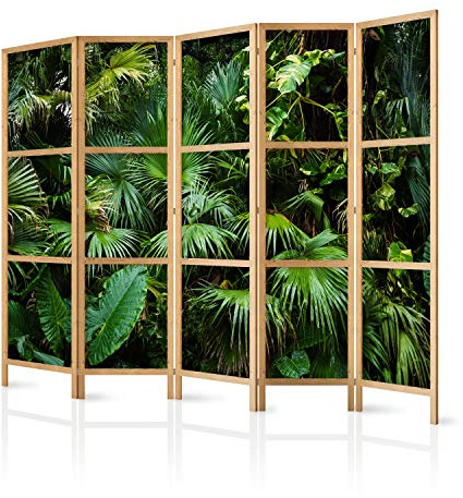 murando Room divider XXL Tropical leaves 225x171cm / 89x68 5 pieces | Non-Woven Canvas Single-Sided Folding Screen Privacy wood pattern design hand made Home office Japan