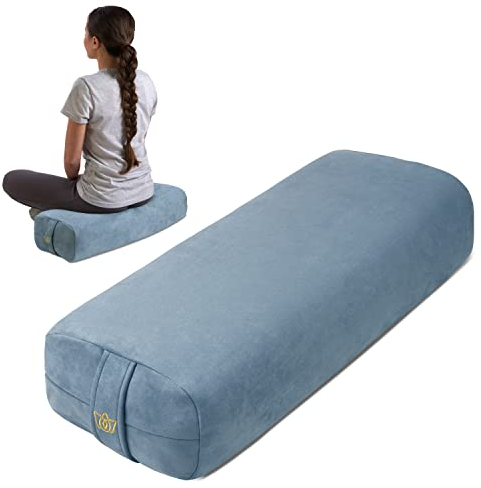Florensi Yoga-Kissen aus hochwertigem Samt (66 x 28 x 14 cm), großes rechteckiges Yoga-Kissen und Kissen, Nackenrolle für Yoga, Yoga, Nackenrolle, Yogakissen, Hellblau