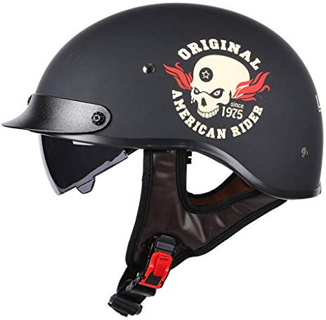 BGMKE Harley Chopper Motorrad Halbhelm Schädelkappe Adult Retro Scooter Motorrad Open Face Helm Radkreuzer ATV Bike Jet Helme für Männer & Frauen DOT Approved (53-60cm)