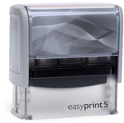 Selbstfärbender Stempel easyprint 5 grau – personalisierbarer Firmenstempel, Namensstempel, Adressstempel oder sonstiger Textstempel – Abdruck ca. 70x25 mm mit bis zu 6 Zeilen