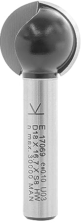 ENT 17069 Kugelfräser HW, Schaft (S) 8 mm, Durchmesser (D) 18 mm, NL 16,79 mm, R 9 mm, T 5 mm, SL 32 mm, für runde Nuten