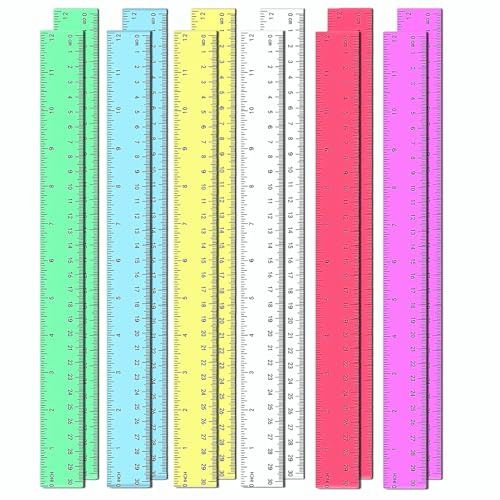 30cm Righelli Pack,12 Pezzi Righello Plastica Colorful Righelli Righello con Centimetri e Pollici Plastic Ruler per Bambini Scuola Classe Ufficio e Casa (6 Colori)